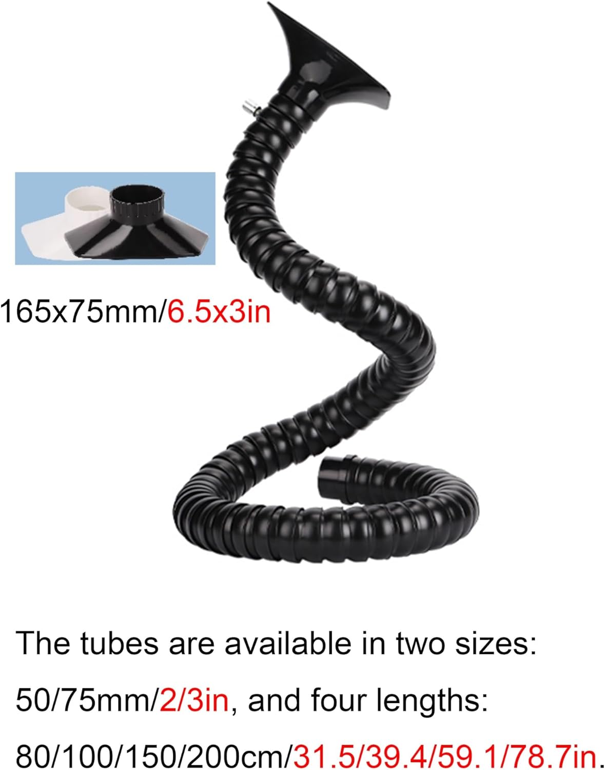2"/3" Industrial Fume Extractor Arm with Hood, 360° Adjustable Flexible Hose to Remove Hazardous Fumes & Dust in Workshop, Laboratory(75mm/3in,1.5meter/59.1in)