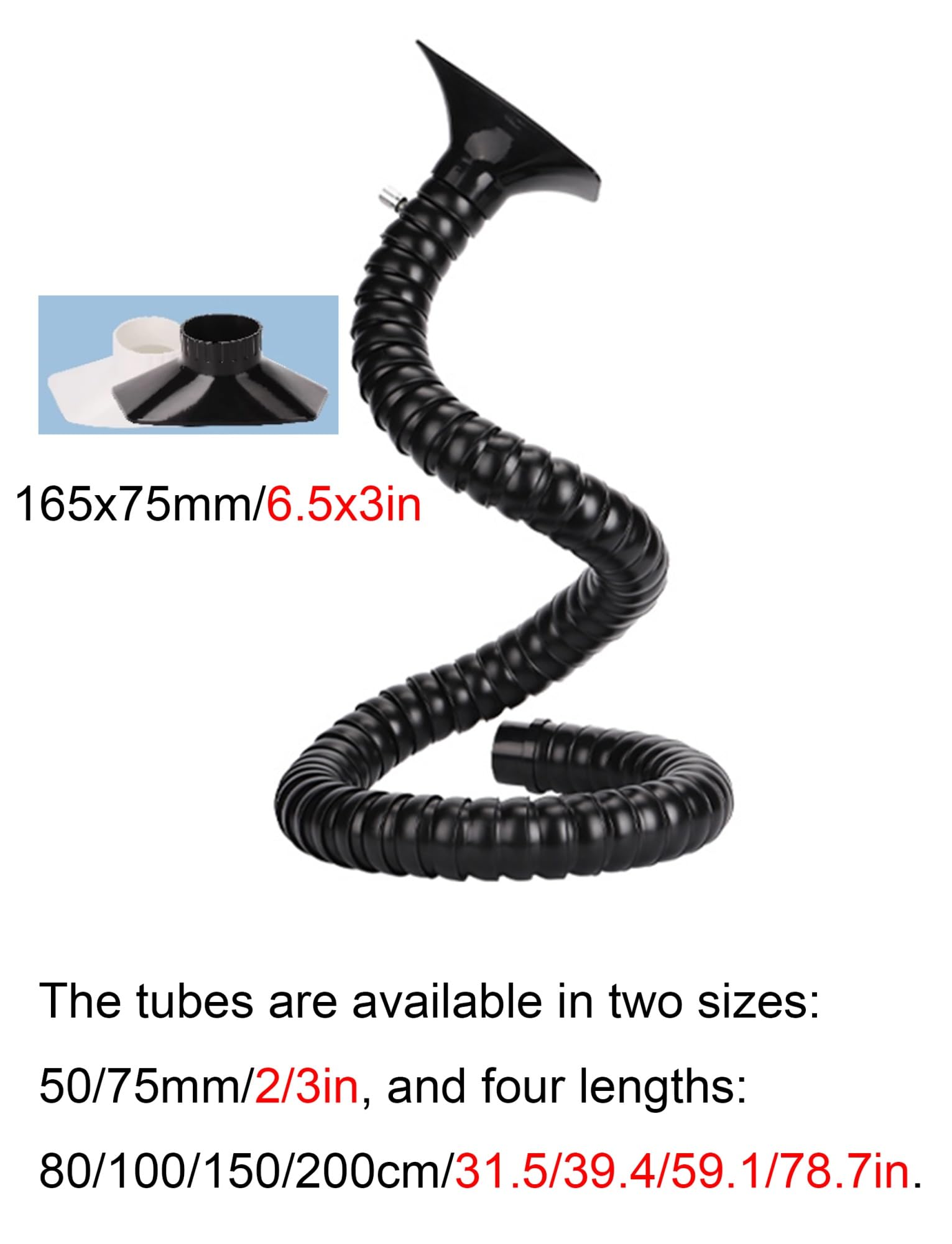 2"/3" Industrie-Absaugarm mit Haube, 360° verstellbarer flexibler Schlauch zur Entfernung gefährlicher Dämpfe und Stäube in Werkstatt und Labor(50mm/2in,1.5meter/59.1in)