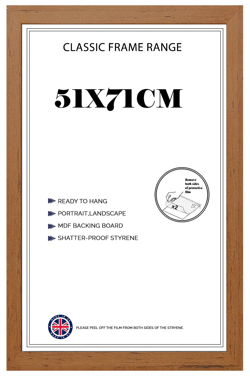 Picture Frame 51x71 cm for Jigsaw Puzzles | Strong MDF Wooden Shatter-Proof Front | 71cm x 51cm Vertical & Horizontal 30x15mm Moulding for Home & Office - Walnut