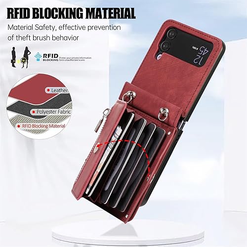 Miniatura 4 de Asuwish Funda para teléfono Samsung Galaxy Z Flip 4 5G 2022 con correa cruzada para muñeca, cordón, soporte para tarjeta de crédito, ranura para el