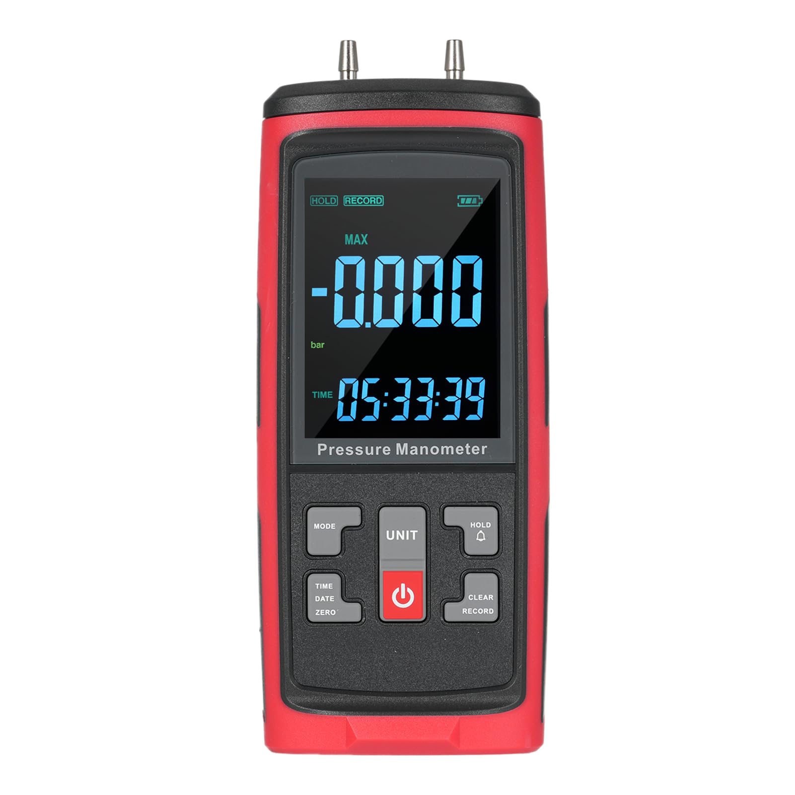 Probador de Presión de Gas Manómetro Digital Doble Puerto, Medidor Presión Aire Profesional para Aplicaciones Amplias, Barómetro Material ABS para Técnicos HVAC, Manómetro Diferencial Mano
