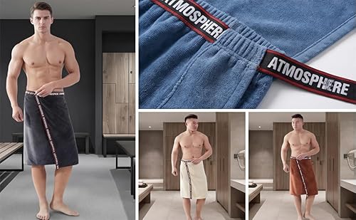 JIAHG Herren Saunakilt Frottee Verstellbar mit Druckknöpfen und Gummizug Saunahandtuch Saugfähig Schnelltrocknend Sauna Handtücher für Wellness Spa und Sauna, 70 x 140 cm