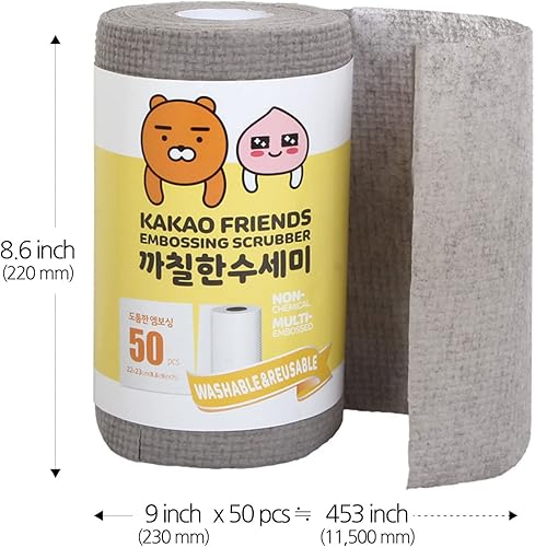 Miniatura 7 de KakaoFriends - Toalla desechable para fregar platos, hojas multiusos para fregar, 100 hojas (2 rollos de 50)