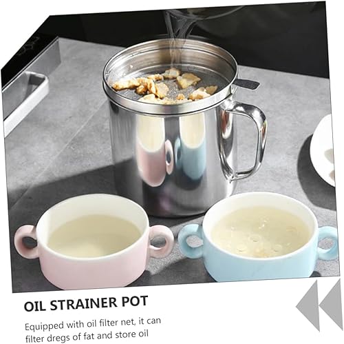 Miniatura 9 de Hemoton Contenedor de grasa con colador extraíble y tapa de acero inoxidable 2. 0L cocina puede para aceite de cocina usado aceite de freír grasa 1.