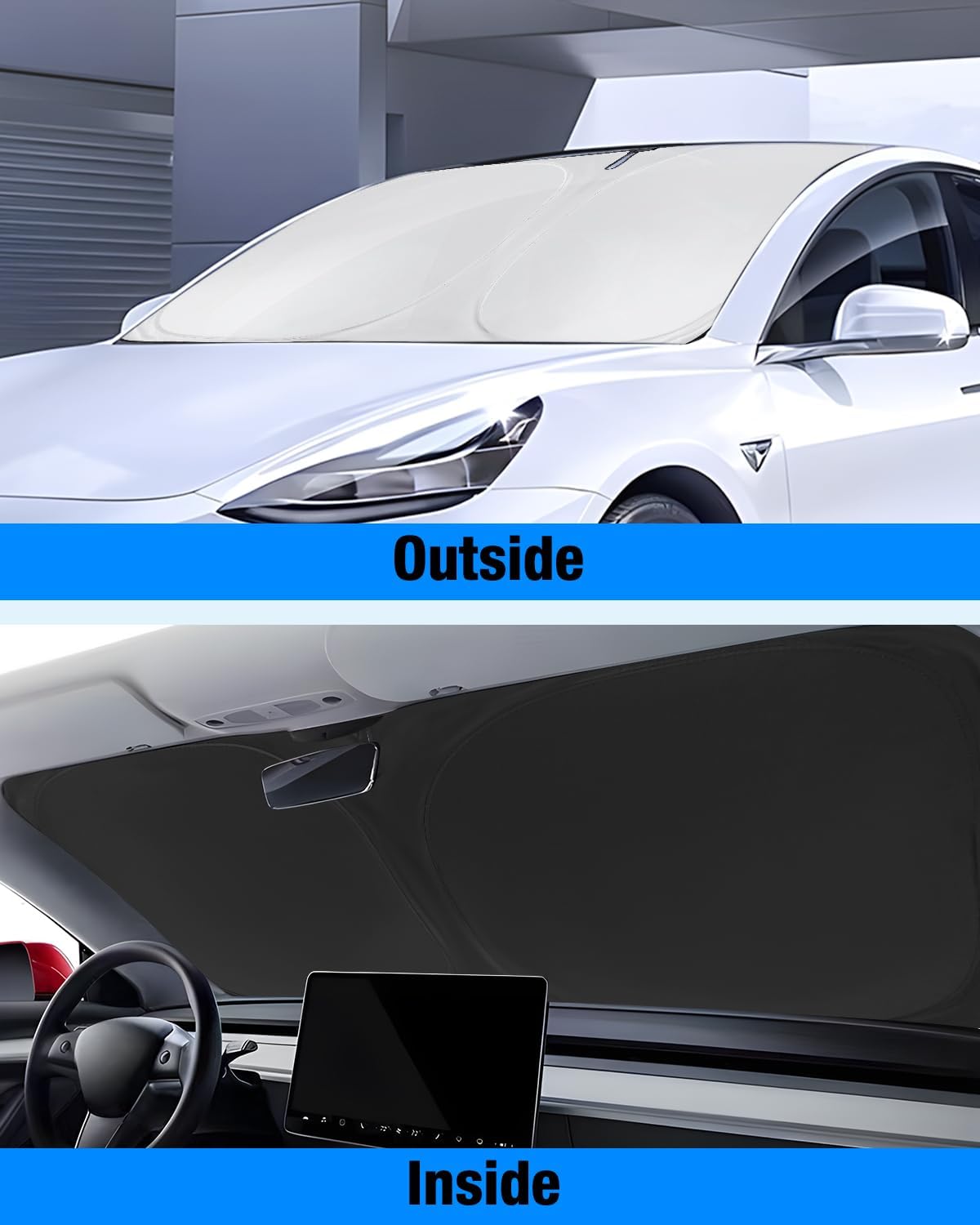 Neverland Windshield Sun Shade Custom Fit - for Tesla Model X 2016-2025, Sag-Proof 210D Oxford Foldable Visor Cover, UV Ray Block Heat Shield