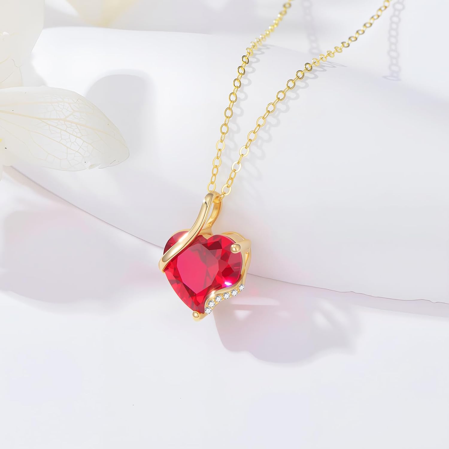 YDD 14K Solid Gold Heart Gemstone Birthstone Necklaces for Women Dainty 3 Carat Heart Cut Gemstone Pendant Birthstone Anniversary Birthday Jewelry Gifts for Her 16"-18" - Image 2