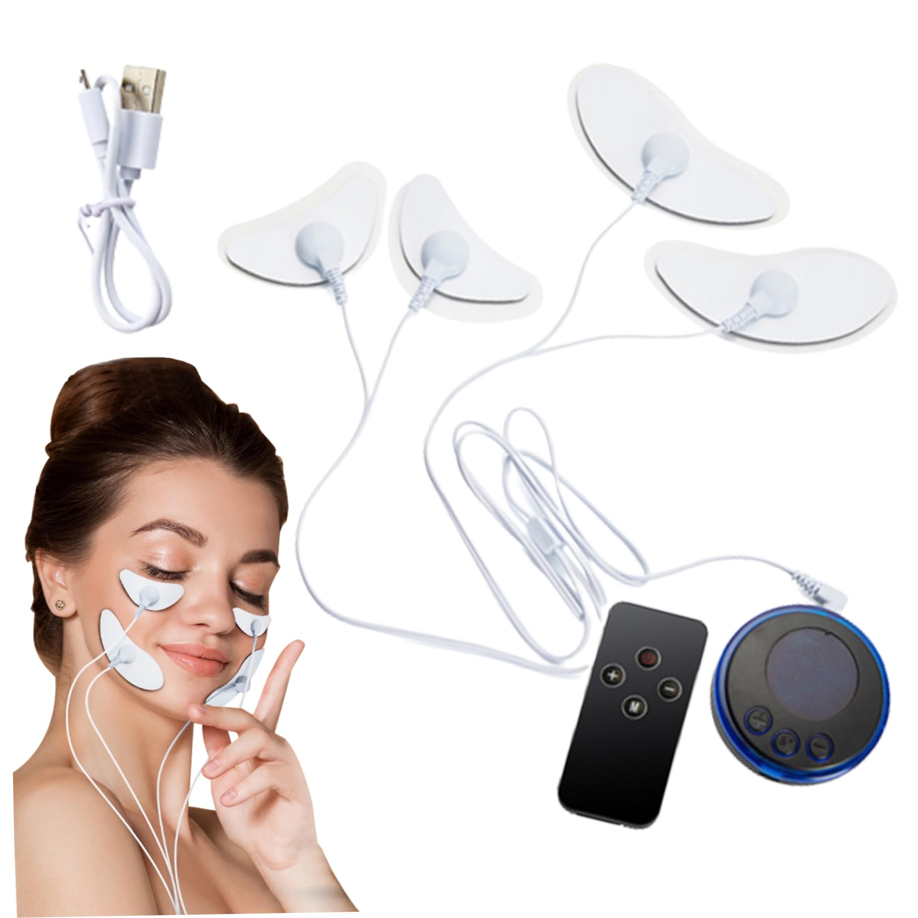 Appareil de massage facial avec patchs 8 modes stimulateur musculaire du visage appareil de lifting du visage à microcourant à 19 vitesses pour l'amincissement et le lifting