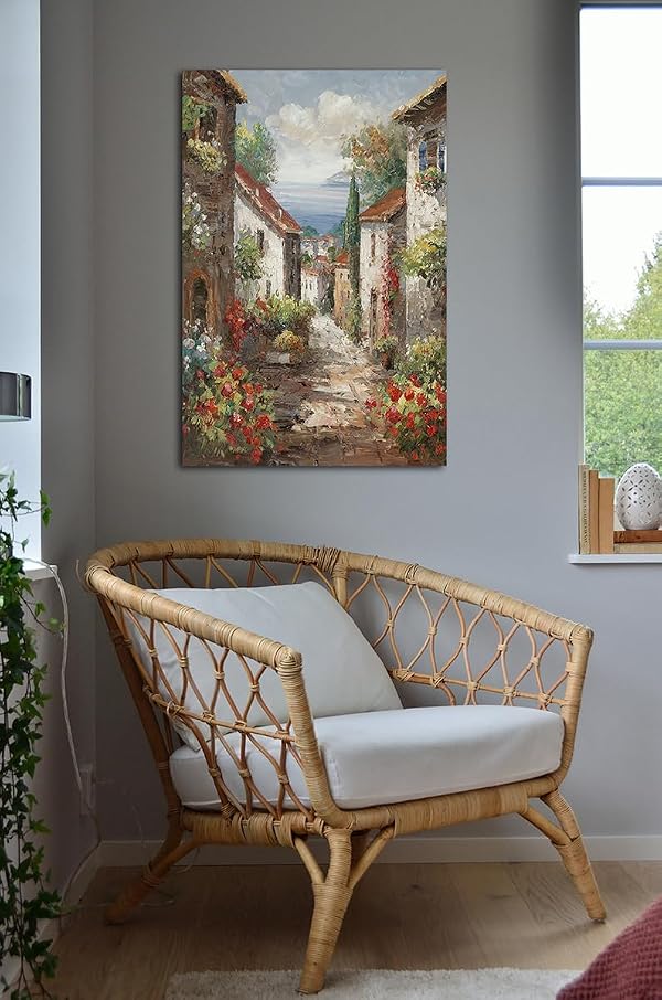 Rtriel Italy Town Painting Tuscany Wall Art Streets of Mediterranean Towns Canvas Prints Landscape Picture Framed Ready to Hang Farmhouse Decor 24 x 36 Inch by Rtriel - Used condition - Image 3