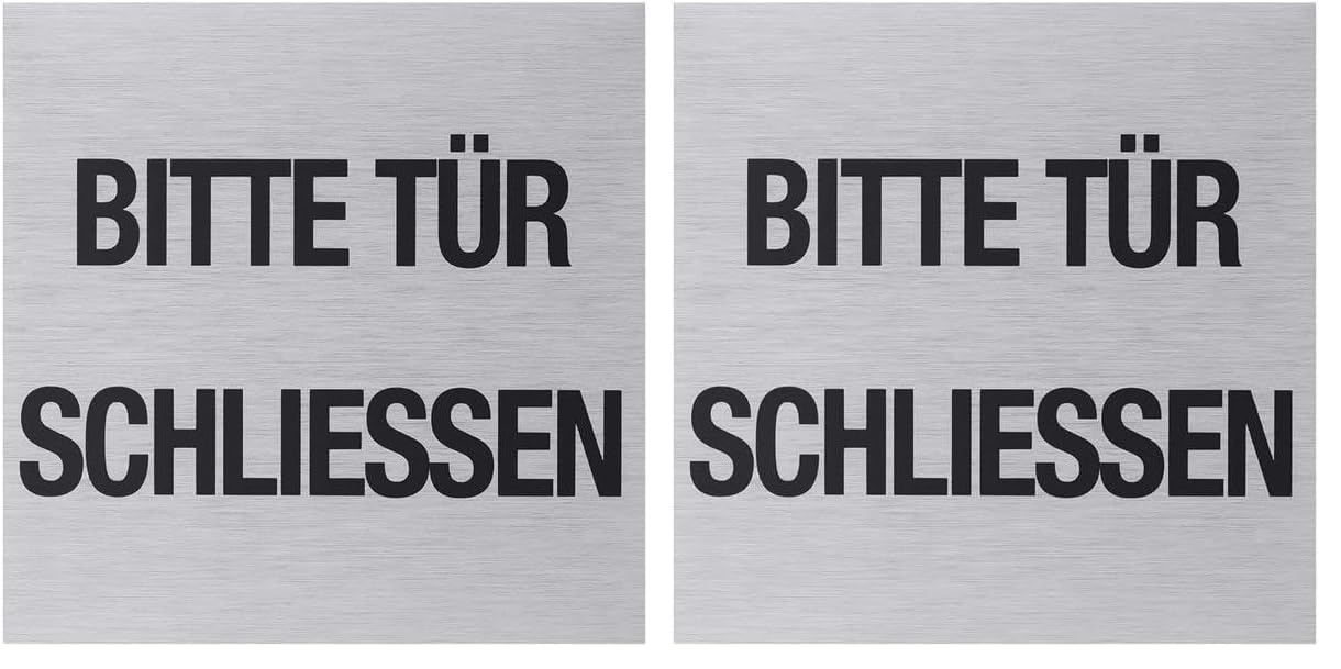 Metafranc 507120 Adhesive Sign "Bitte Tür schließen" – 80 x 80 mm – Aluminium – In Modern Stainless Steel Look – Self-Adhesive Back/Signage/Information Sign / Commercial Identification / 80 x 80 mm (Packung mit 2) Please close the door