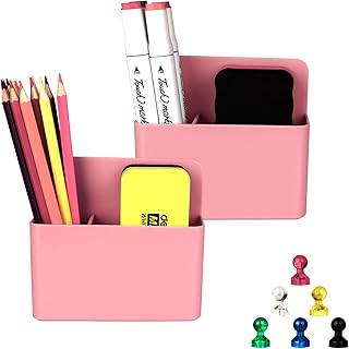 Henzxi 2 Pack Magnetic Dry Erase Marker Holder, Pen and Eraser Holder for Whiteboard，Magnet Pencil Cup Utility Storage Org...