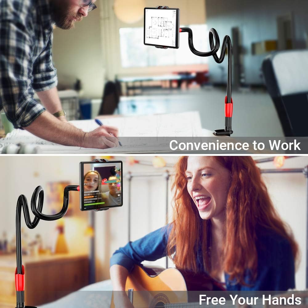 Gooseneck Tablet Holder, EasyAcc Tablet Stand 1M Flexible Arm Clip Tablet Mount for iPad Pro 10.5, iPad Mini 7.9, iPad Air 9.7, Galaxy Tabs, iPhone 12 SE 2020, Galaxy S20 A51 M31, More 4-10.6" Devices