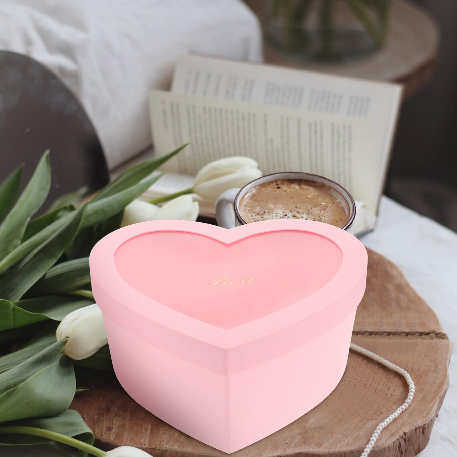 TOYANDONA Geschenkboxen Blumenverpackung 2 Stück Herzförmige mit Fenster Stabile Basis Rosa Kunststoff und Pvc für Valentinstag und Besondere Anlässe