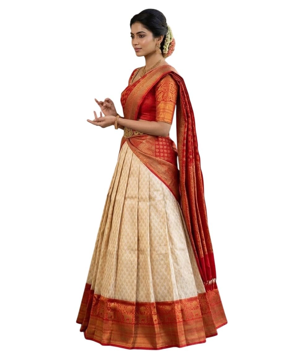 Women Indian Traditional Kanjivaram Silk Pure Zari Weaving Lehenga Choli and Work Dupatta With Blouse-image-13