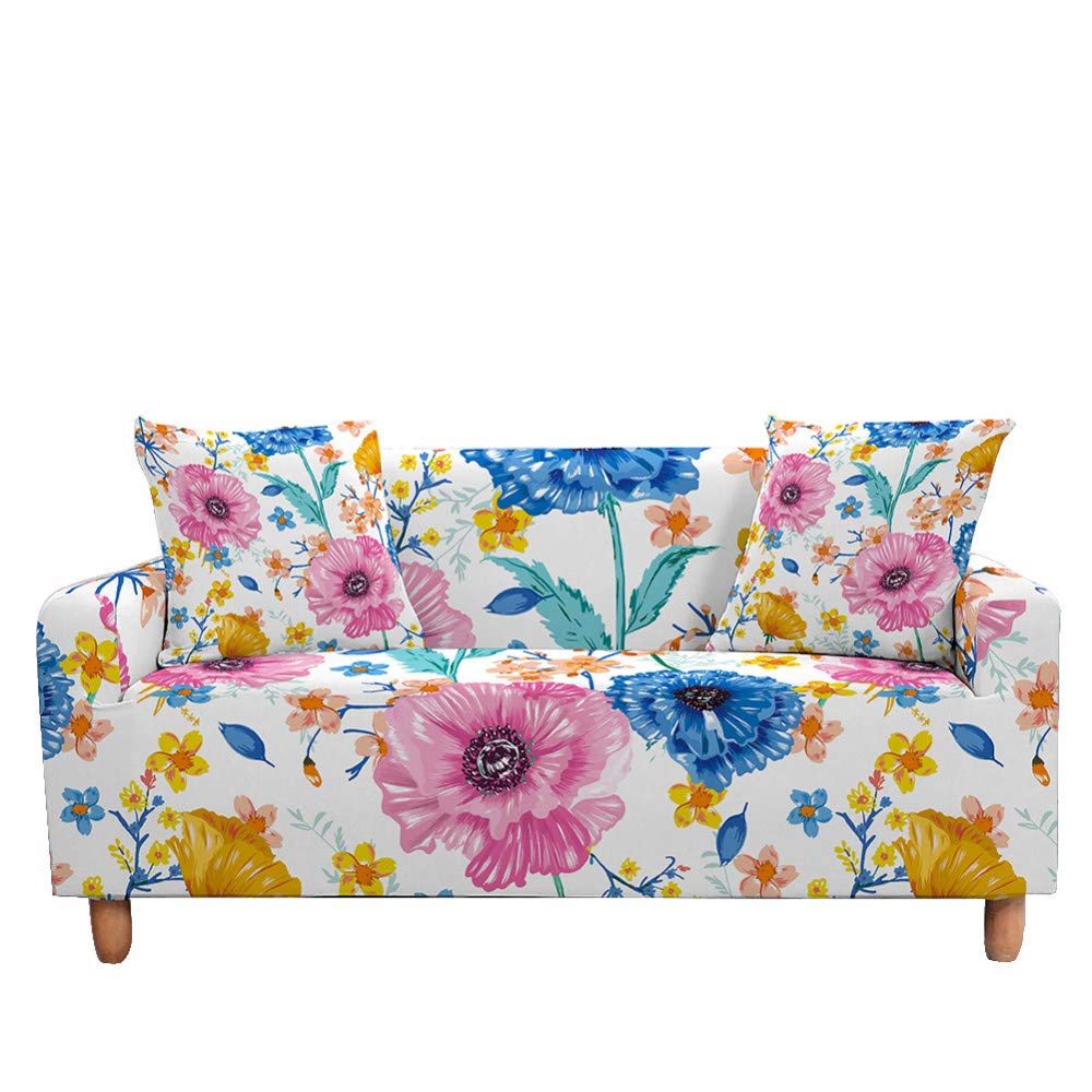 Housse de canapé extensible 2 places élastique fleurs 3D LIJUCAI 145cm