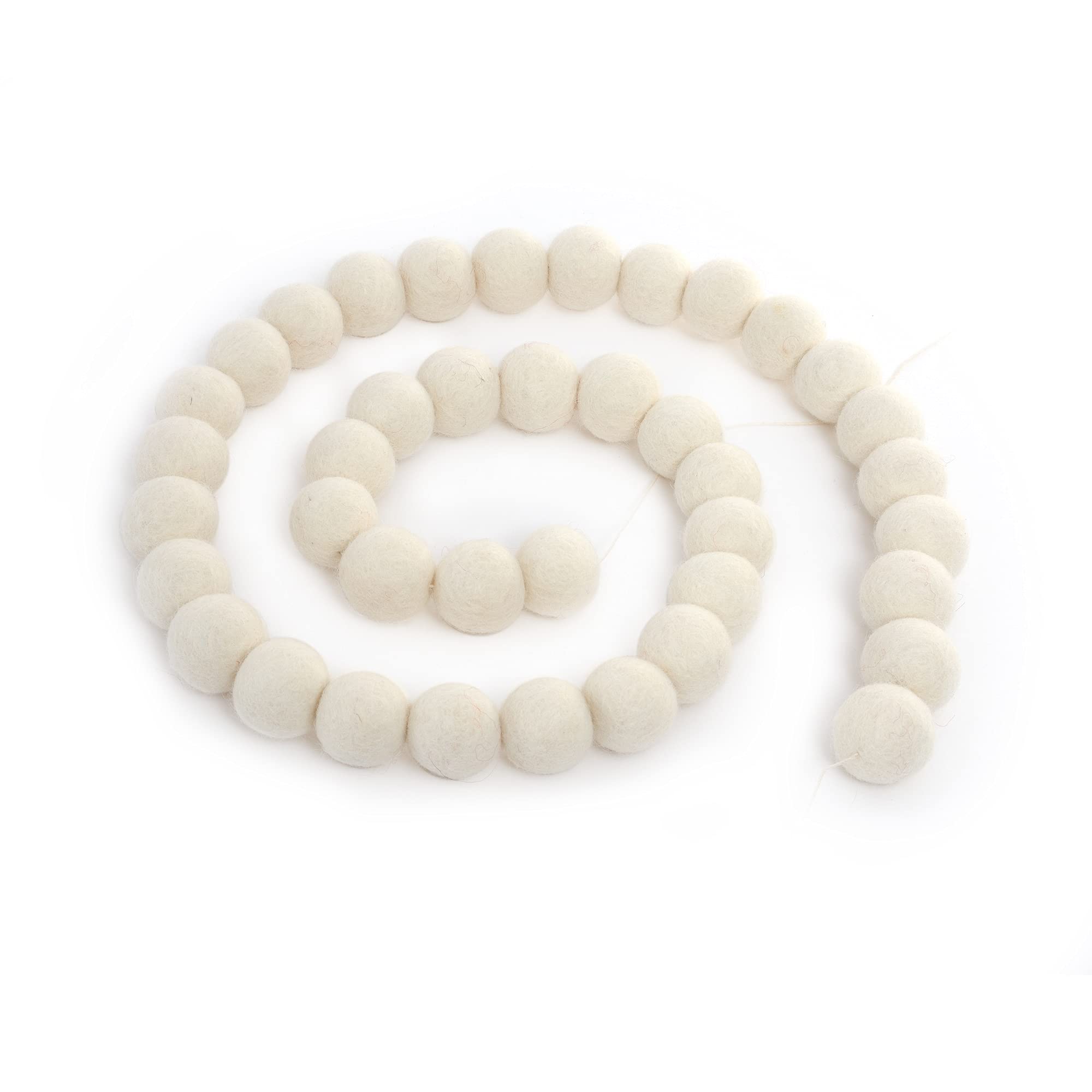 Glaciart One Christmas Decoration Felt Ball Garland - Decor for Christmas, Birthday, Wedding Parties - 9-Foot Decorative String with 40 Snow White Balls - NZ Wool, Hand-Felted in Nepal