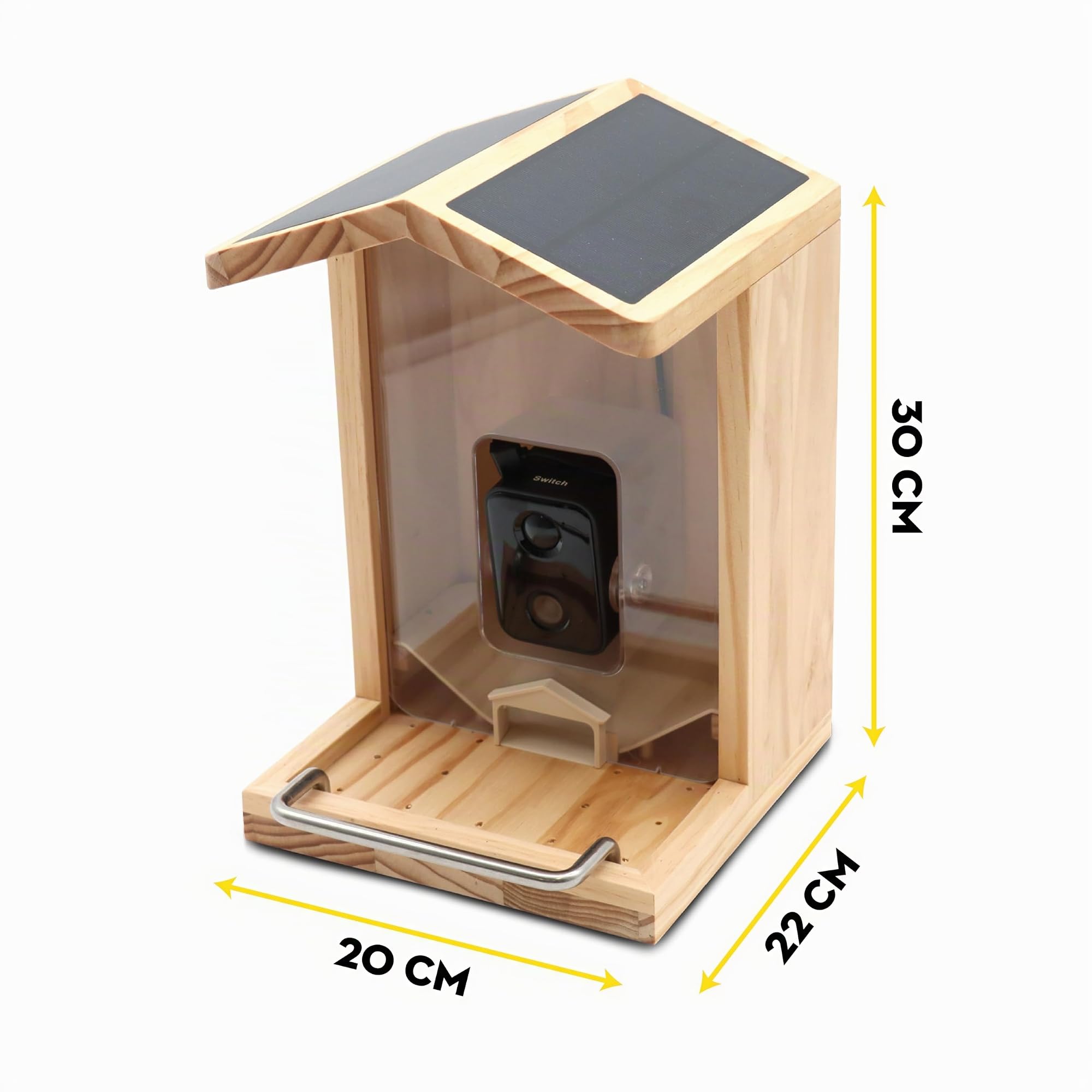 Croci Mangiatoia per Uccelli Wifi - Con Pannello Solare, Batteria e Telecamera HD 1080p, App Smart con riconoscimento della specie, foto e video, Sensori di movimento per volatili, in legno