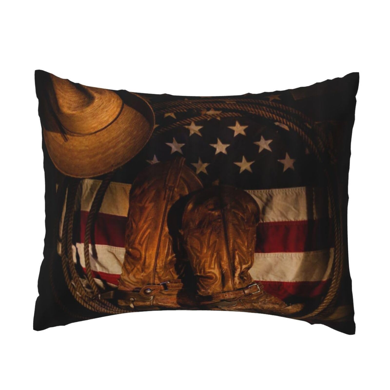 WSHFFILO American Flag with Cowboy Boots printed Pillow Case 20x26in Decorative pillowcase Throw Pillow Cover