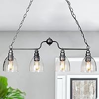 Vista 10 de LOG BARN Lámpara colgante para comedor, candelabro de granja en metal negro rústico con pantallas de vidrio transparente, cadenas ajustables