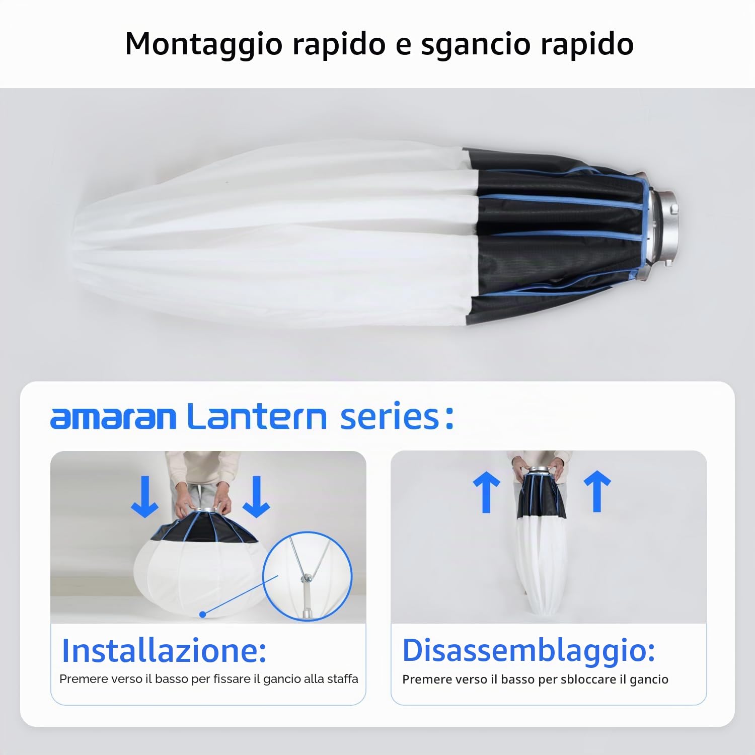 Amaran Lantern 65cm Softbox Sferico con Attacco Bowens, Illuminazione a 360° per Studio e Produzione Video, Design a Montaggio Rapido, Include Borsa per il Trasporto