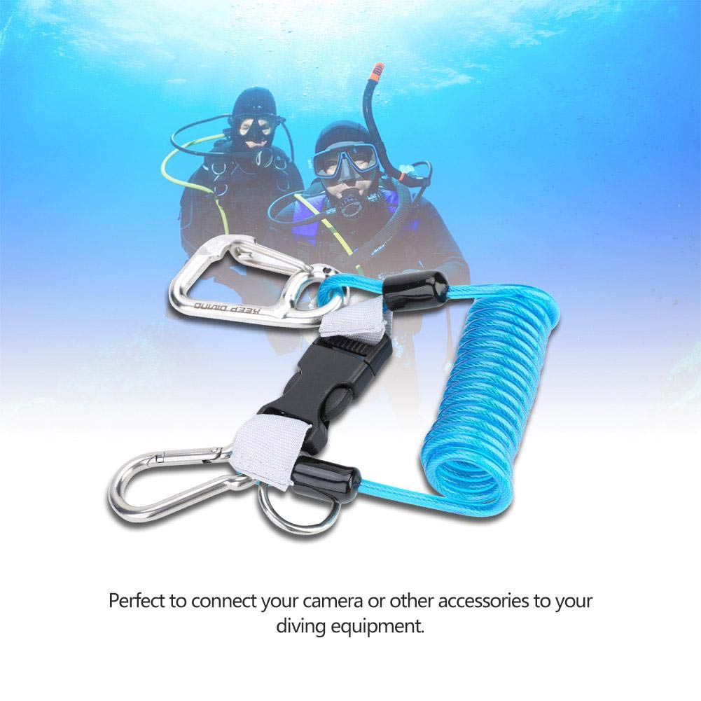 Keenso Cuerda Elástico para Buceo, Conjunto Estirado, Enganche Metálico y Mosquetón(Azul)