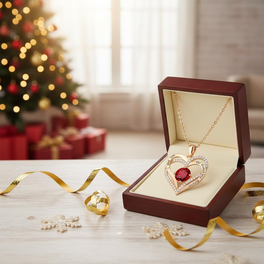 Flower Heart Moissanite Emerlad Birthstone Jewelry Necklaces, S925 Silver Pendant for Women, 18K Gold Plated Jewelry for Her Wife Girlfriend Daughter Mom for Anniversary Birthday Gift - Red - Image 7