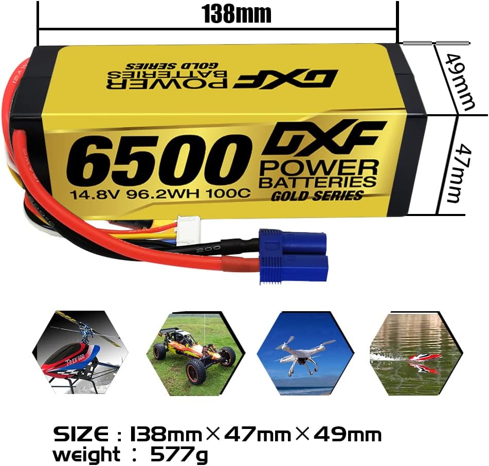 DXF 14.8V 4S Lipo Battery 6500mah 100C -200C EC5 Plug for 1/8 Scale Car Buggy RC Airplane Helicopter Boat