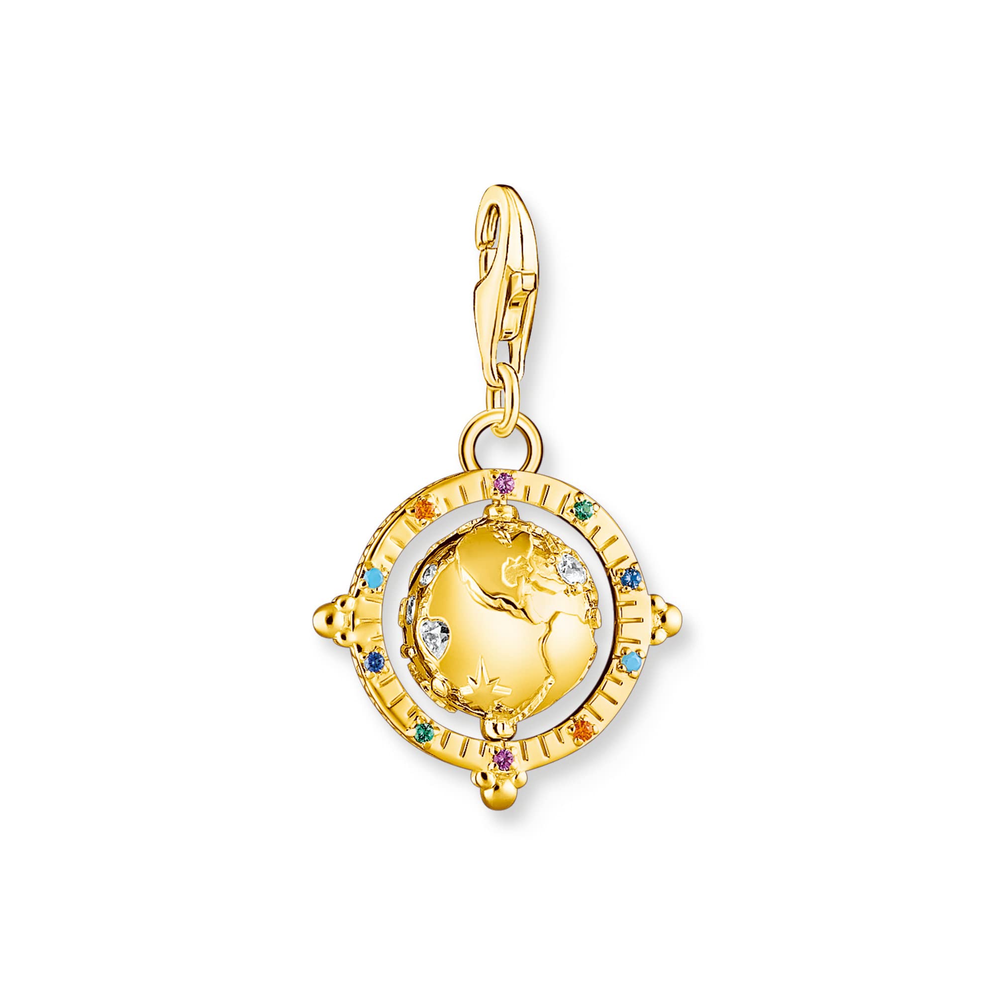 THOMAS SABO Charm-Anhänger bunte Weltkugel vergoldet 750 Gelbgold Vergoldung, 925 Sterlingsilber