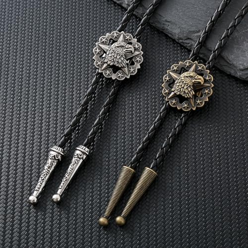 Image of Btilasif Bolo Tie for Men, Vintage Star Eagle Western Cowboy Tie Leather Necklaces Neckties, Western Accessories for Women Men, Bronze