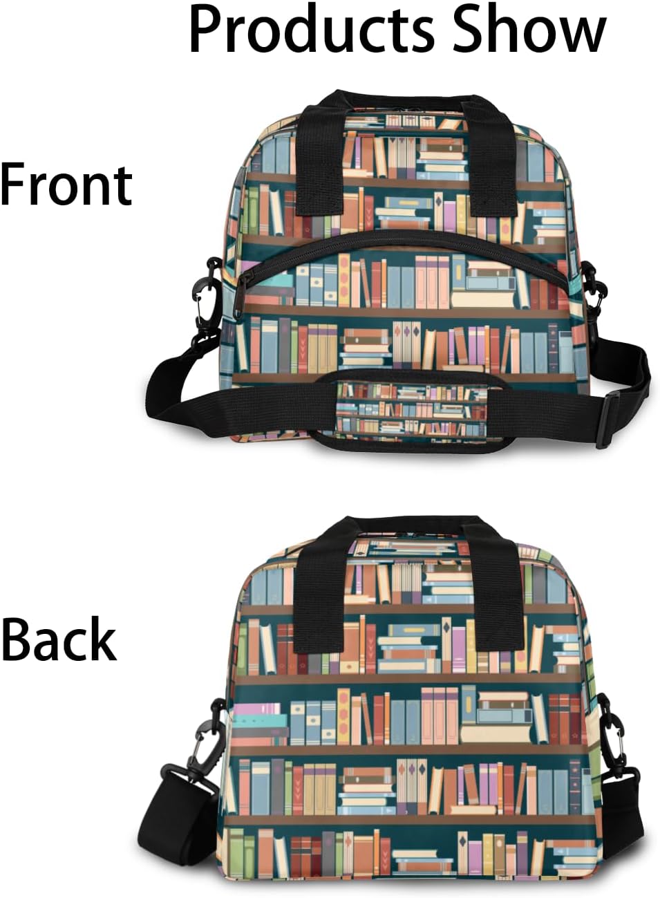 Bookshelf Lunch Bag Women Lunch Box for Women Adult Men Reusable Cute Lunch Box Tote Cooler Bags Insulated Portable Lunch Containers for Work, Office, Travel, Picnic - Image 6