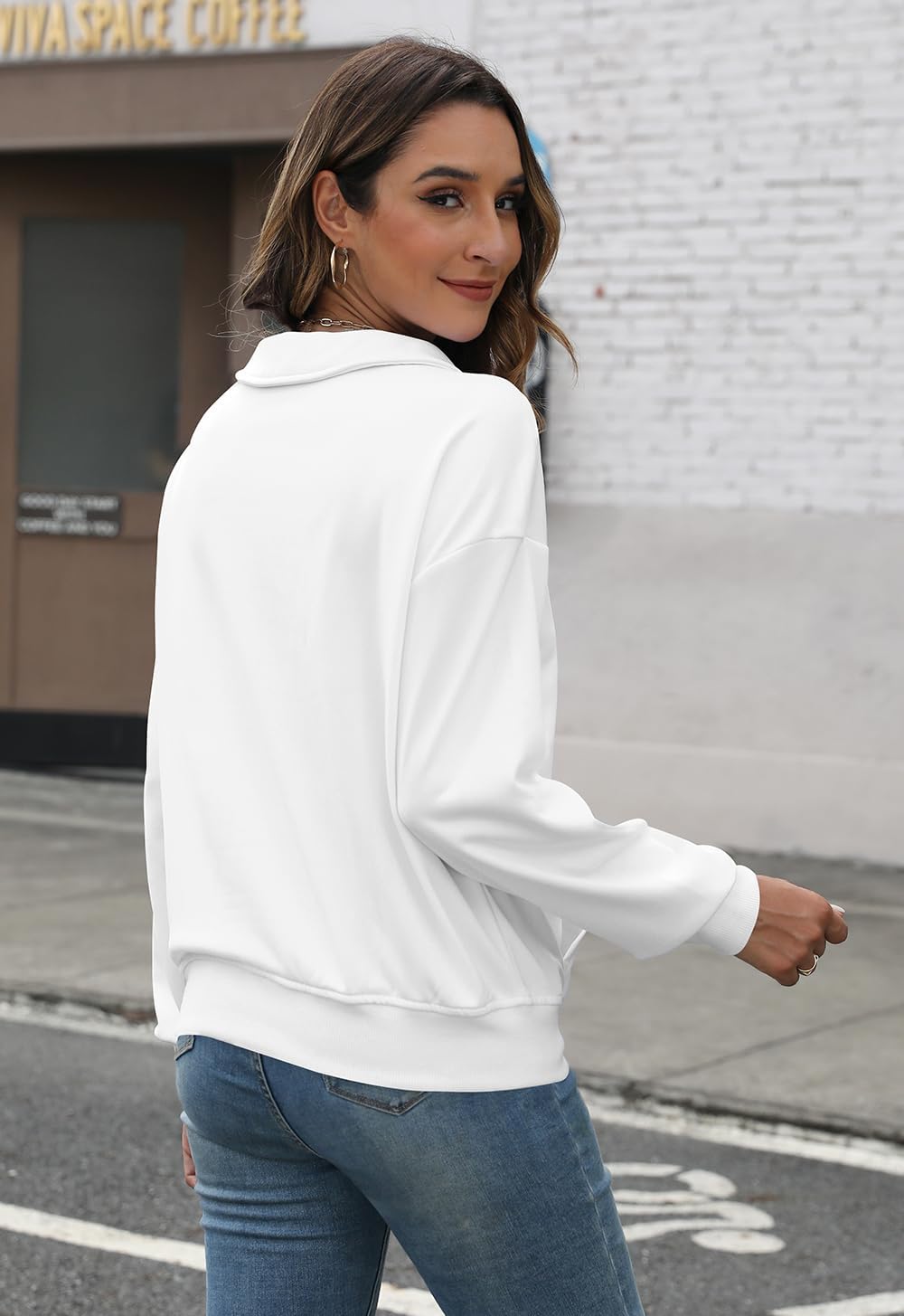 YeGine Womens Sweatshirt Oversized Quarter Zip Pullover Half Zip Long Sleeve Top - Image 5