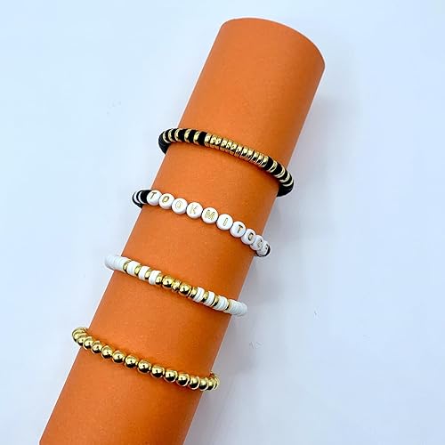 Miniatura 3 de Cuentas de arcilla blanca y negra para hacer pulseras, kit de 1820 cuentas de arcilla con cuentas doradas, cuentas de letras, kit de pulsera de la