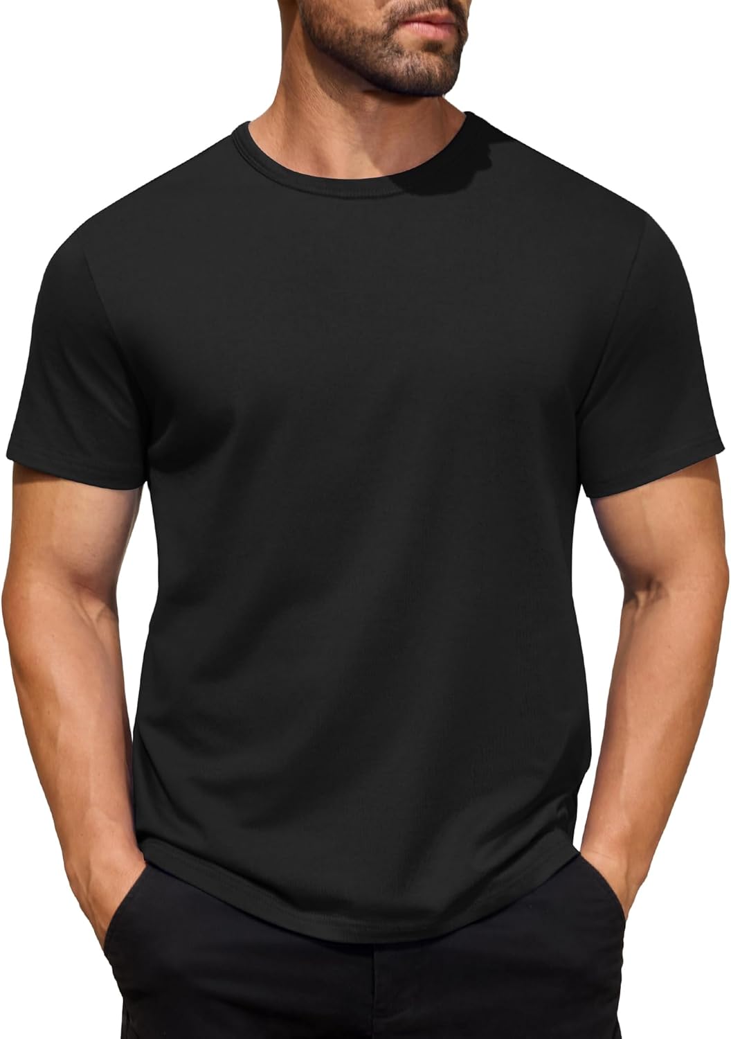 COOFANDY Men's Cotton T-Shirt Short Sleeve Crew Neck Tee Shirts Casual Solid Basic Tops