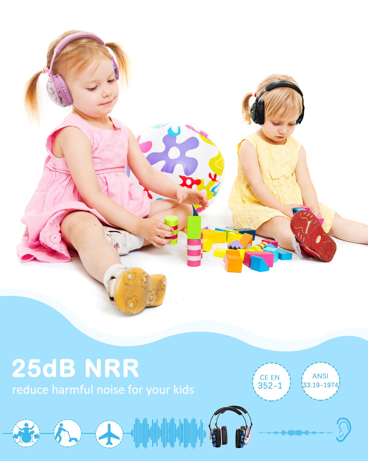 ZOHAN Kids Ear Protection 2 Pack, Hearing Protection Safety Ear Muffs for Children Have Sensory Issues, Adjustable Noise Reduction Earmuffs for Concerts, Fireworks, Air Shows(Rap&Unicorn)