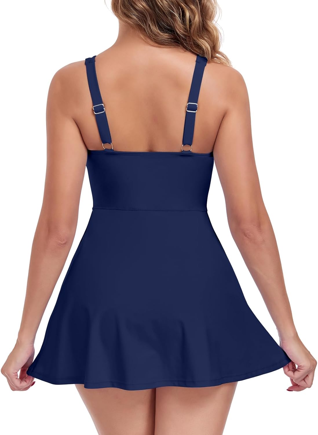 Ocean Blues Women's Tummy Control Swim Dress Full Coverage Modest Skirted Bathing Suit with Shorts