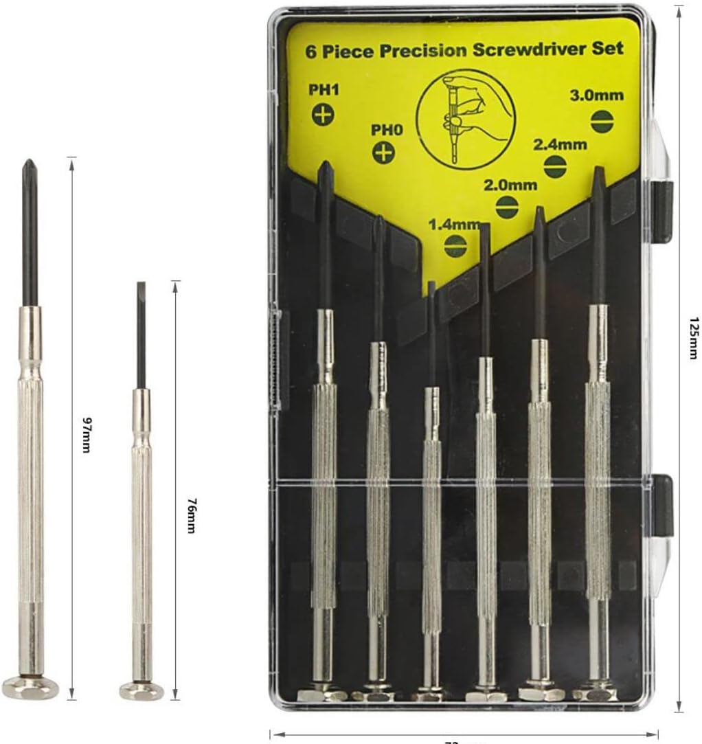 InterSet 6Pcs Mini Screwdriver Set, Eyeglass Repair Screwdriver, Precision Repair Tool Kit with 6 Different Size Flathead and Philips Screwdrivers, Ideal for Watch, Jewelers