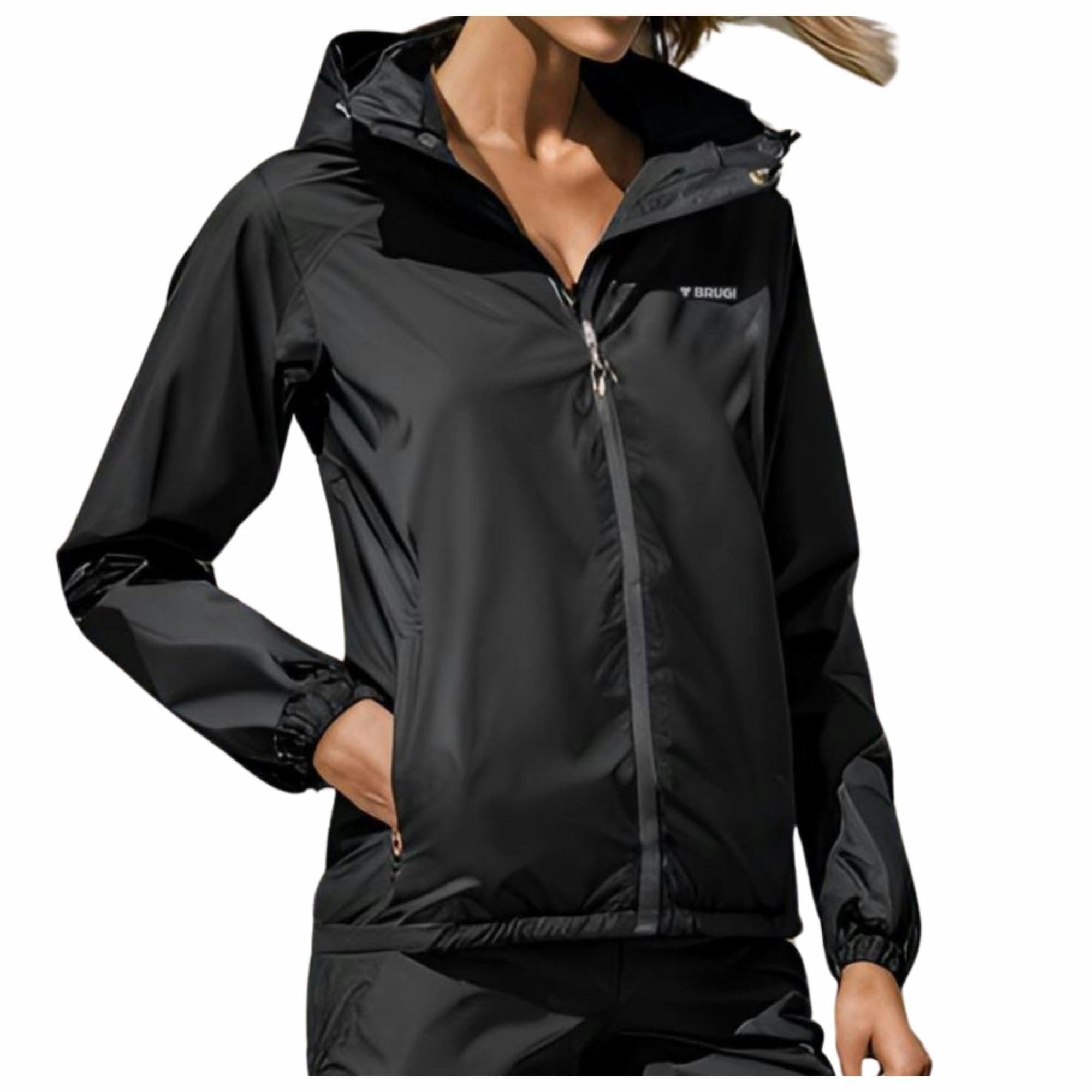 Chubasquero cortavientos unisex Brugi L84A con capucha impermeable de cremallera regular 5