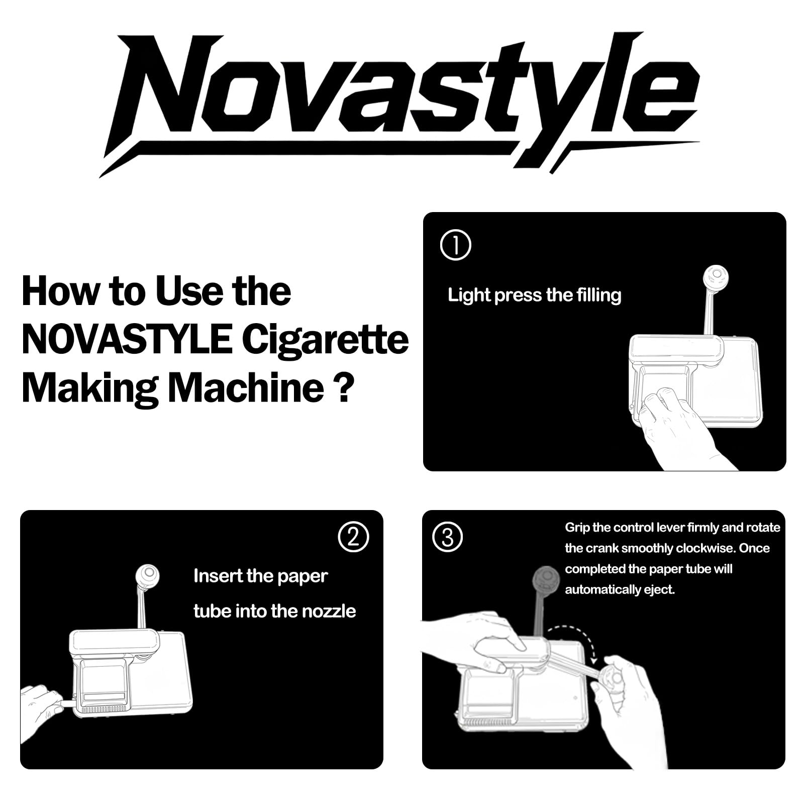 Novastyle Rullo per sigarette a doppio binario da 20,3 cm, per tubi da 8 mm, 80-100 mm (nero corvino)