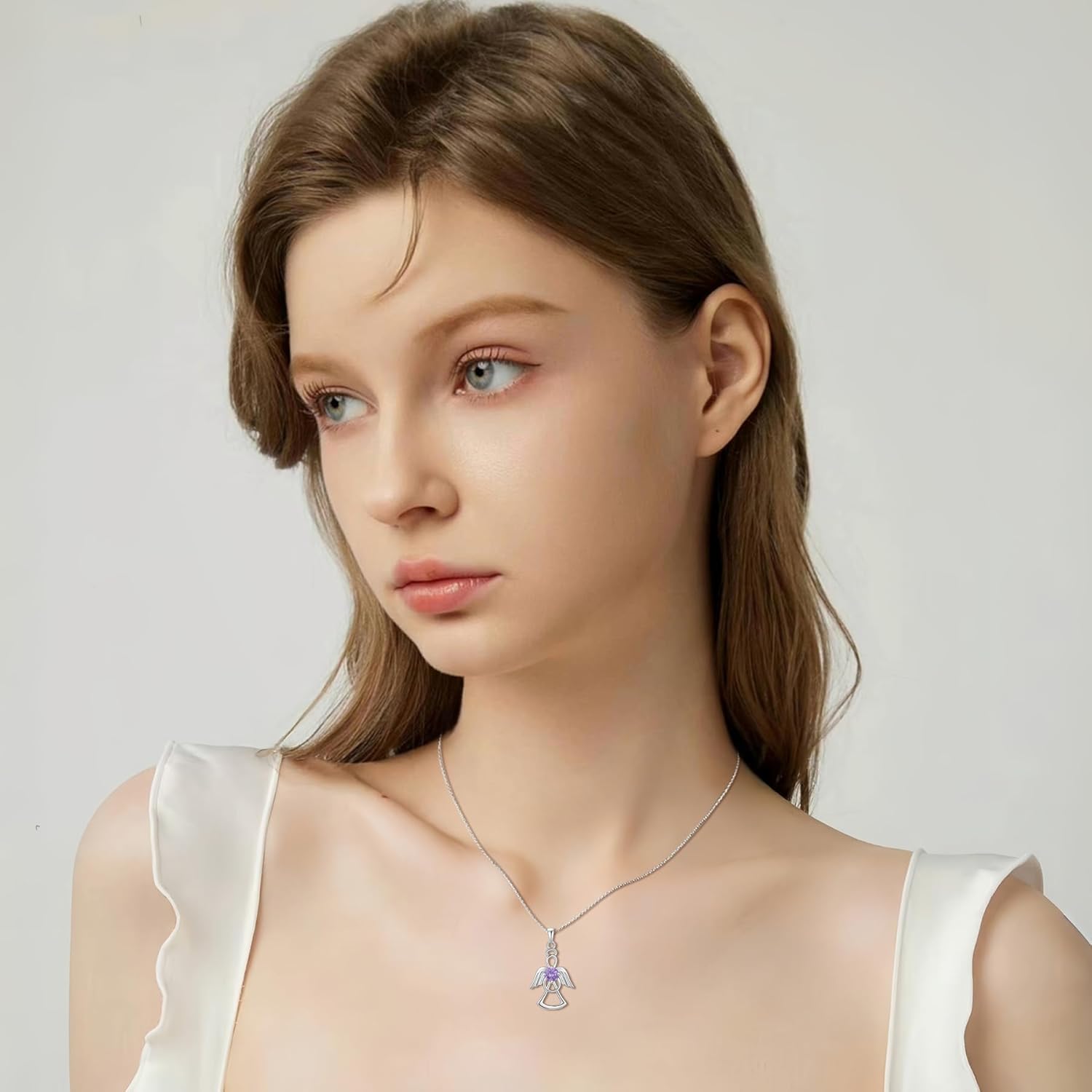 Guardian Angel Necklace 925 Sterling Silver Cubic Zirconia Angel Wings Pendant Neck... - Image 2