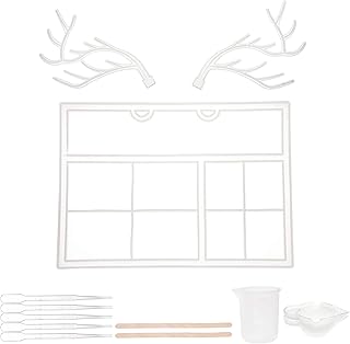 AHANDMAKERシリコーン樹脂モールドキット, 使い捨てプラスチックスポイト付きアントラーツリーモールド, 計量カップシリコーン接着剤ツール, DIYジュエリーディスプレイ用アイスクリームスティックとシリコン攪拌ボウル