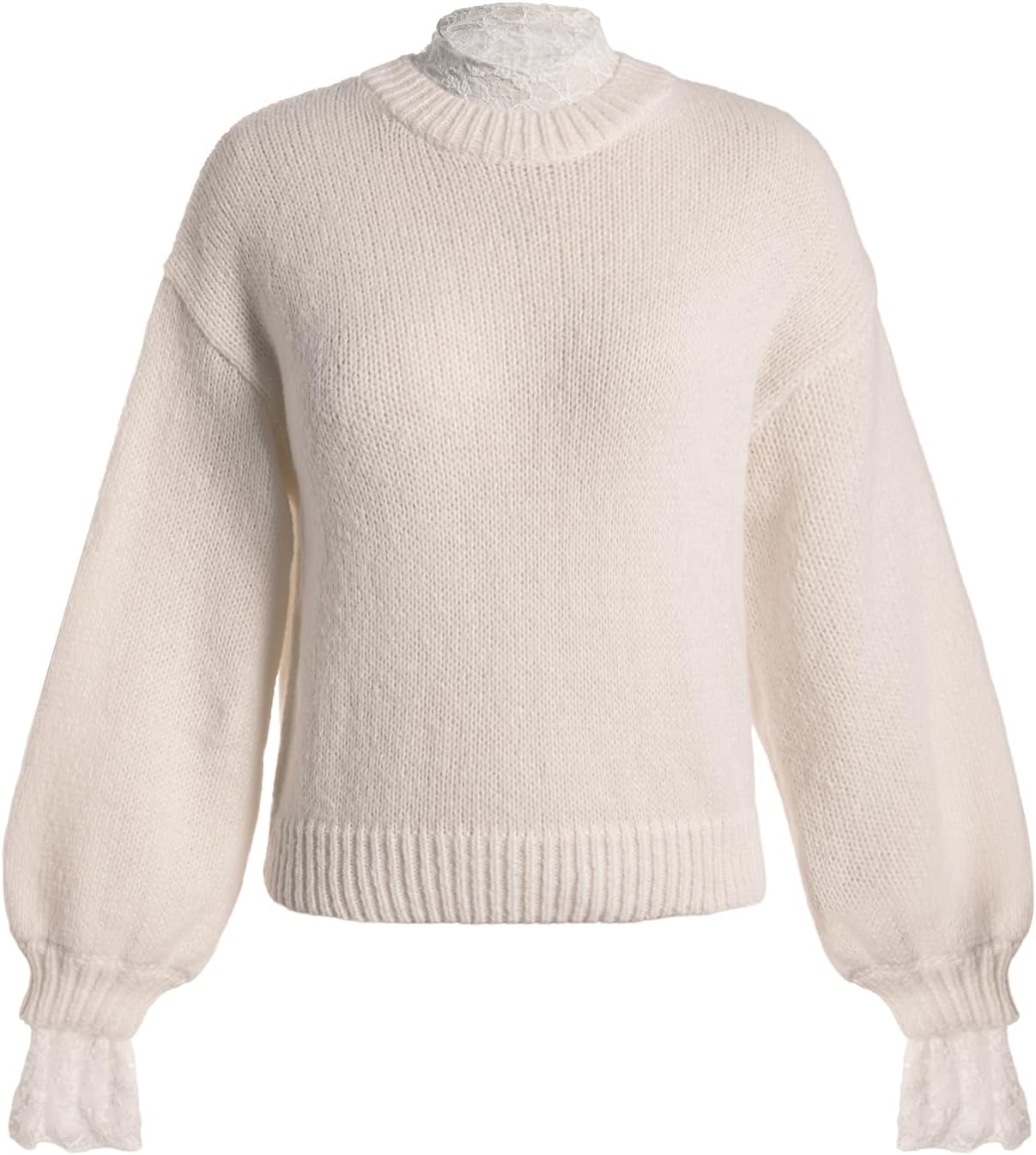 GORGLITTER Women's Floral Lace Long Sleeve Fall Sweater Crew Neck Oversized Knitwear Tops