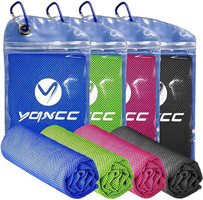 YQXCC Microfiber Ice Towel for Neck, Soft Breathable Chilly Towel for Cooling, Yoga, Sports, Golf, Gym, Camping, Running, Fitness, Workout & More Activities, 4 Pack (47"x12")
