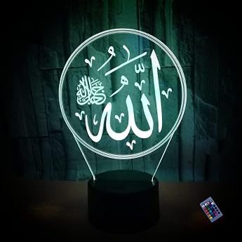 Optical Illusion 3D Islamic Lamp Night Light 16 Colours Different Remote Control USB Power Touch Switch Decor Lamp LED Lamp Table Children Birthday Christmas Gift [Energy Class D]