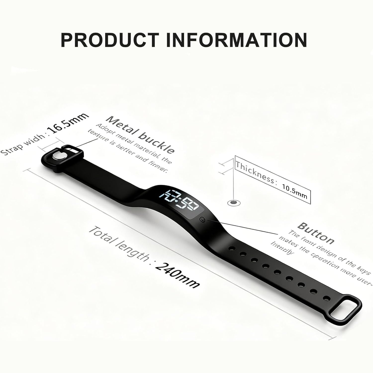 Vibrating Alarm Clock Watch for Heavy Sleepers, Silent Wake Up Bracelet & Smart Wristband, Wearable Vibration Wrist Alarm, Non-Audible Sleep Wristband for Men & Women — view 3