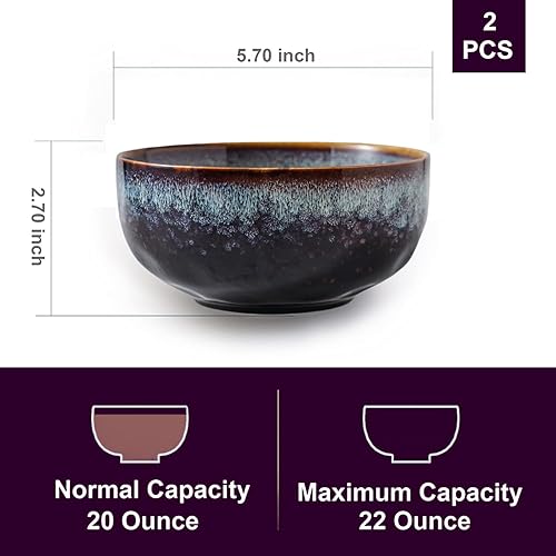 Miniatura 8 de Juego de cuencos de 22 onzas para servir, juego de cuencos de cerámica de 2 a 5.75 pulgadas para ensalada, sopa, cuencos de cereales para cocina