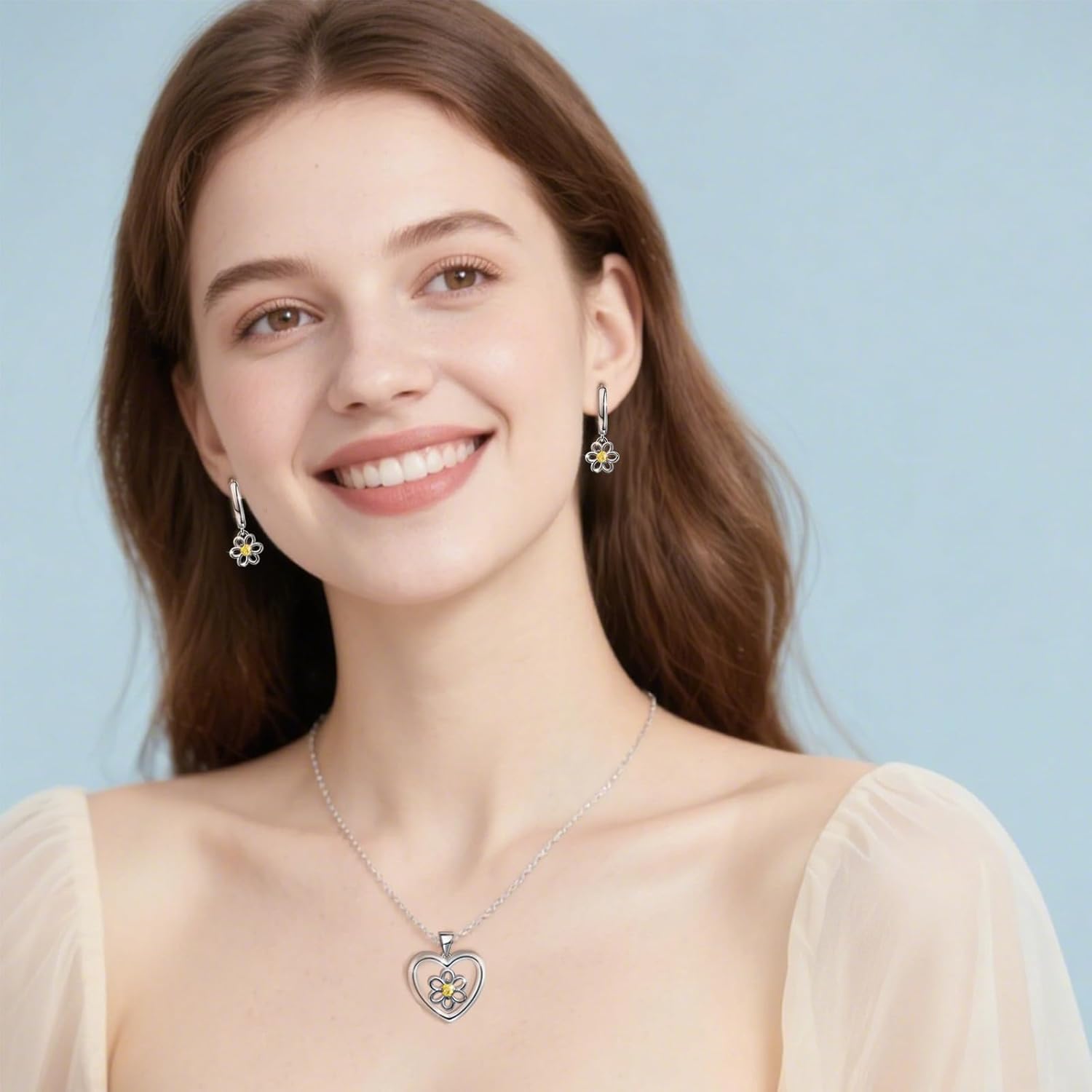 Daisy Earrings Sterling Silver Flower Hoop Earrings for Teens Women Hypoallergenic Yellow Cubic Zirconia Sunflower Loop Earring for Sensitive Ears Dainty Floral Jewelry Gifts for Daughter Niece - Image 3