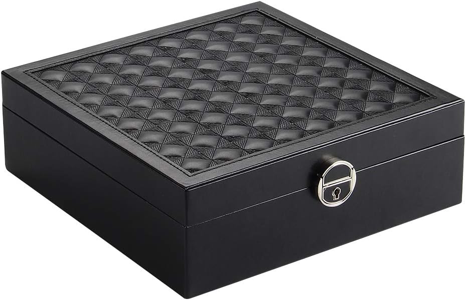 Jewellery Box Lockable Jewellery Organiser with Flip-over Mirror,Inside Portable Mini Travel Jewelry BoxRing Necklace Bracelet & Watch Organiser /2-layer/Gift for Women and Girls (Square 01, Black)