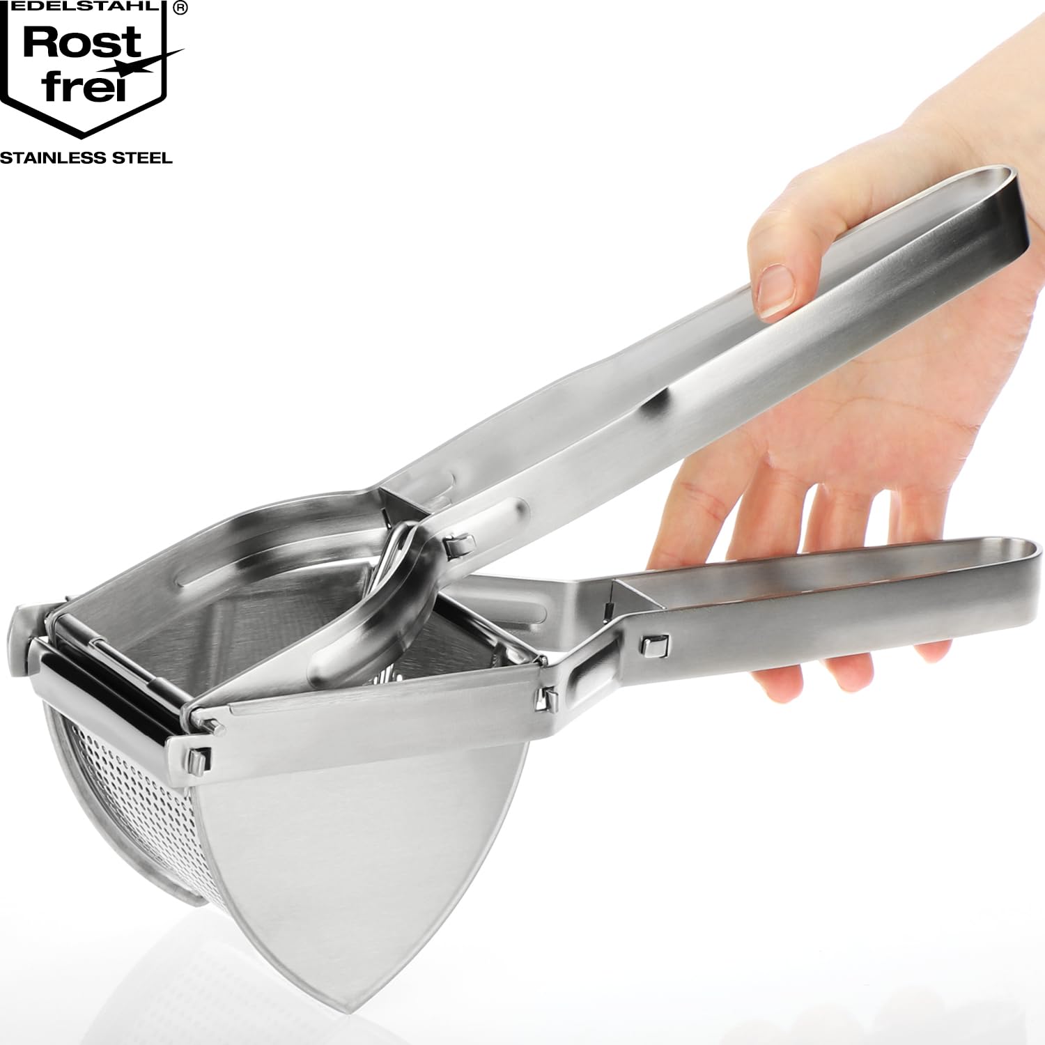 com-four® Kartoffelpresse aus rostfreiem Edelstahl, spülmaschinengeeignet - Spätzlepresse - Spaghettieispresse - Kartoffelstampfer