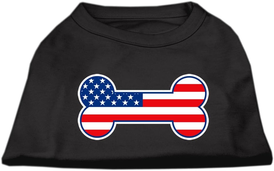 Pet Dog & Cat Shirt Screen Printed, Bone Shaped American Flag Black 3XL (25-35 lbs.)