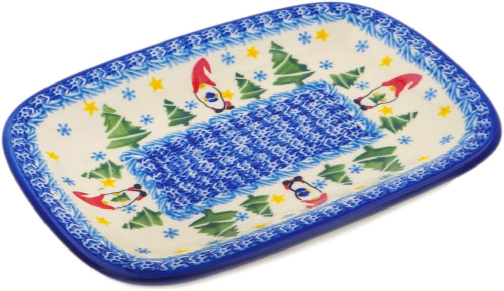 Polmedia Polish Pottery Platter 10-inch - Twinkle Twinkle Little Gnome Pattern Handmade in Boleslawiec Poland + Certificate of Authenticity