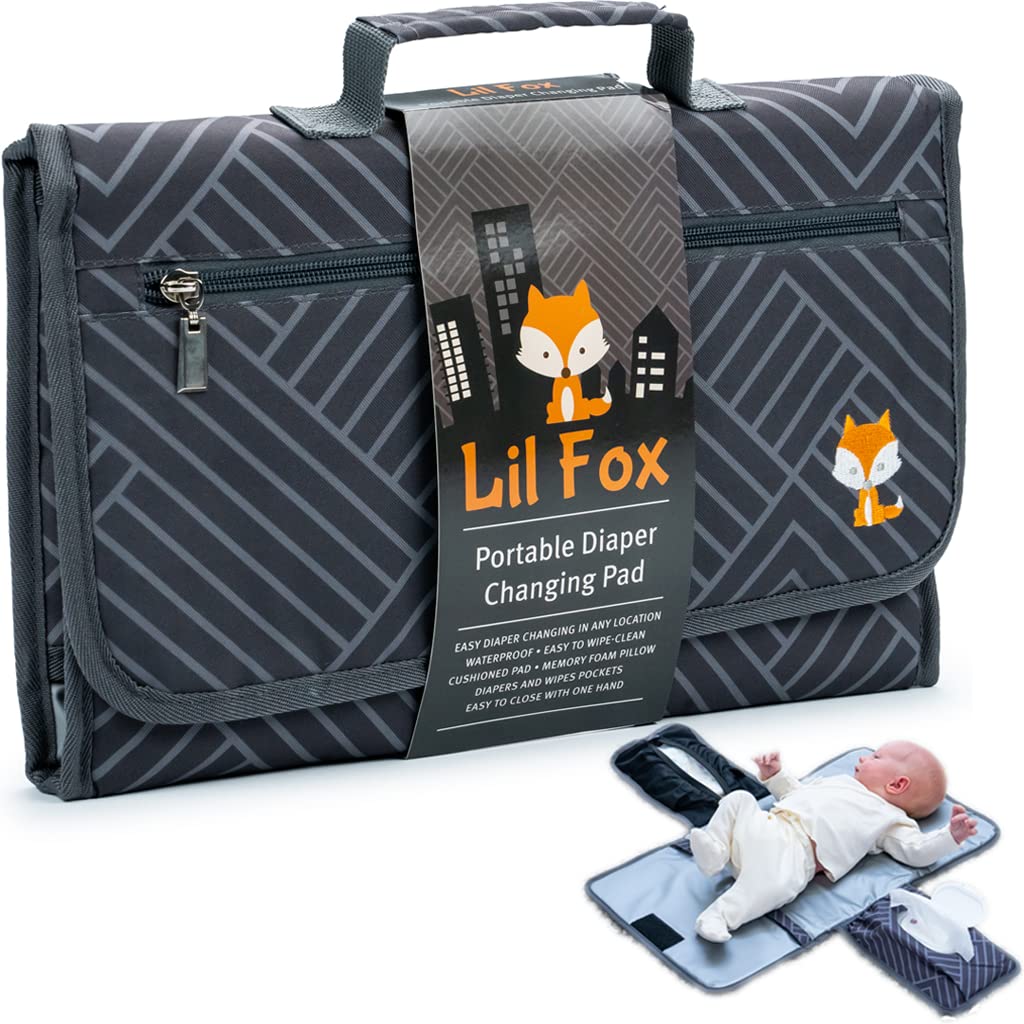 Lil FoxBaby Changing Pad . Portable Changing Pad for Baby Diaper Bag or Changing Table Pad. One-Hand Diaper Change Pad. Baby Shower Gifts, born Baby Essentials, Unisex Baby Stuff HERPORCHPAD 1